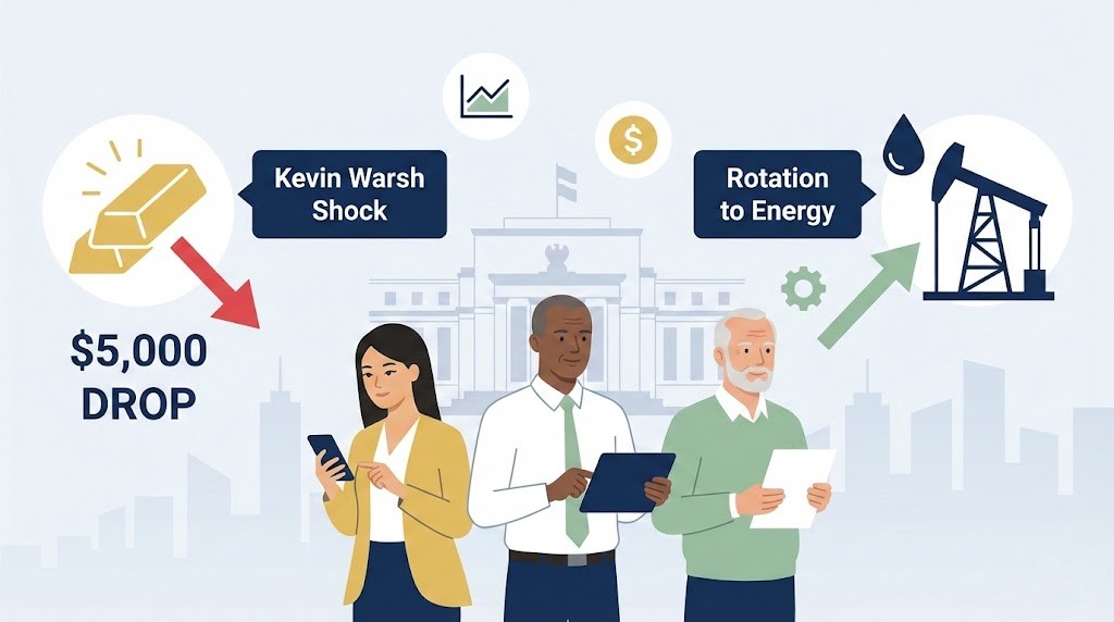 Gold $5,000 Panic: The Kevin Warsh Shock & Why Smart Money is Rotating to Energy (2026 Analysis)